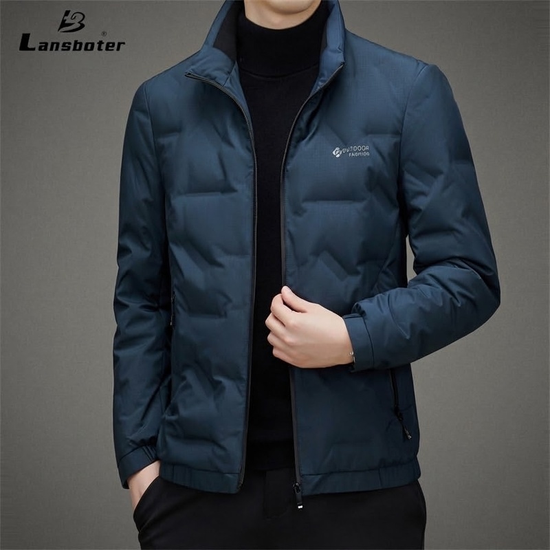 Áo Khoác Phao Lông Vũ Nam Mỏng Nhẹ Dáng Ngắn Cổ Trụ Màu Đen, Xám, Xanh Navy