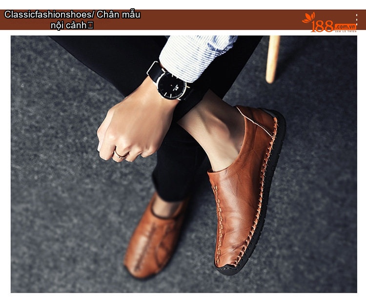 Giày Lười Nam Da Bò Chiều Cao Đế Khoảng 2cm Màu Đen, Nâu chi tiết 18