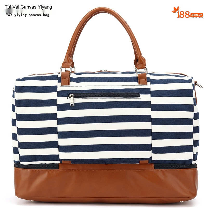Túi Du Lịch Vải Canvas Chống Nước, Túi Xách Tay, Túi Tập Gym Màu Sọc Xanh Navy, Trắng