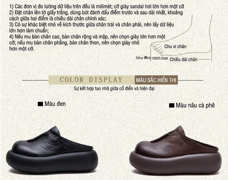Dép Sục Nữ Da Bóng Đế Xuồng Chiều Cao Đế Khoảng 5cm Màu Đen, Nâu chi tiết 3