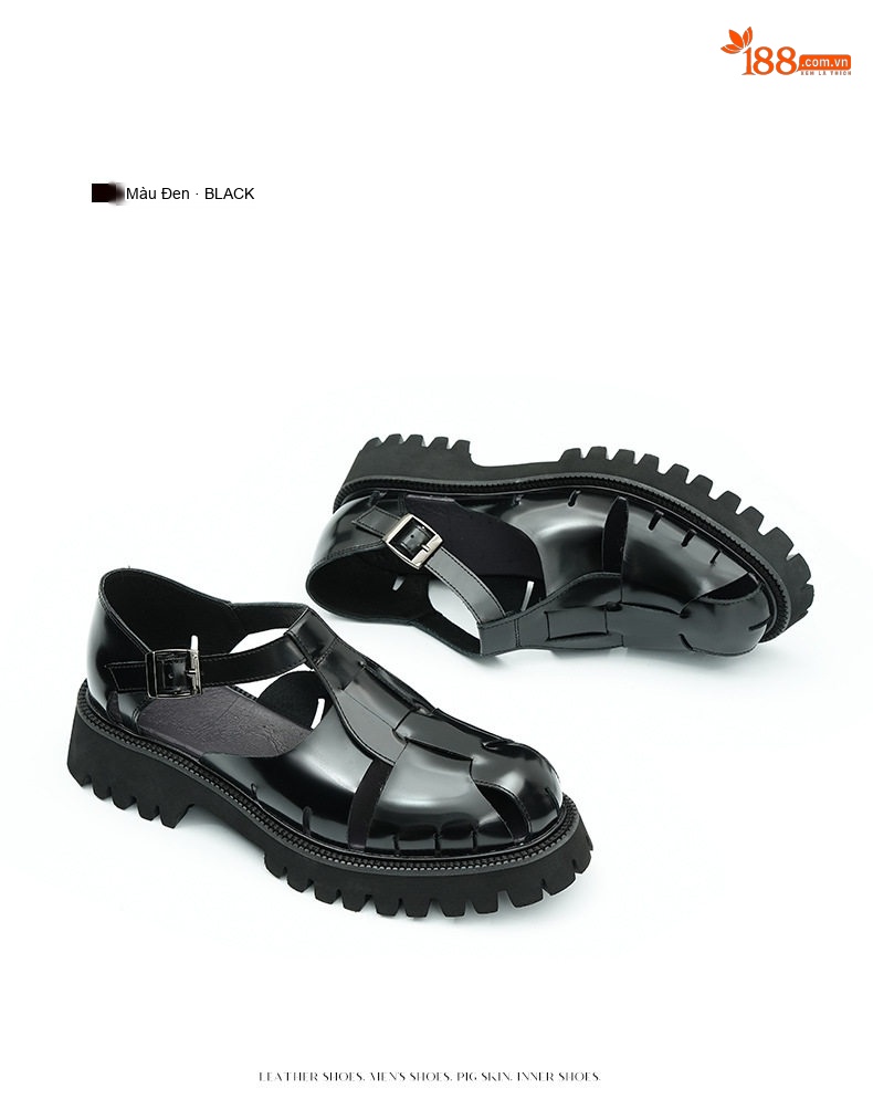 Sandal Rọ Nam Da Bóng Đế Dày Chiều Cao Đế Khoảng 3cm Màu Đen chi tiết 15