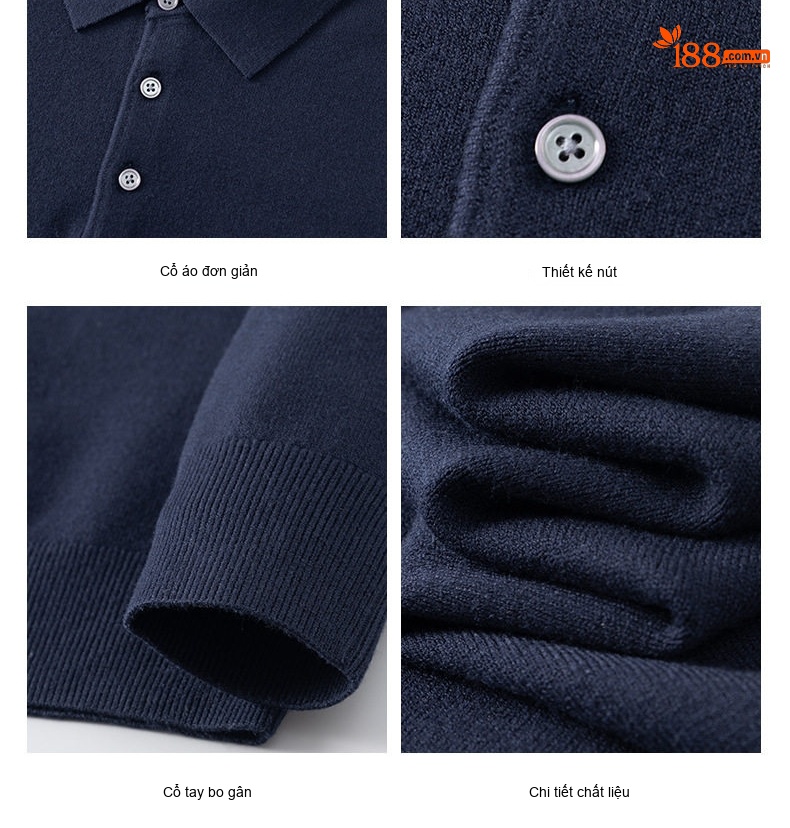Áo Polo Nam Dệt Kim Cổ Bẻ Dài Tay Giữ Ấm Màu Xám, Xanh Navy, Cam, Đen... chi tiết 6