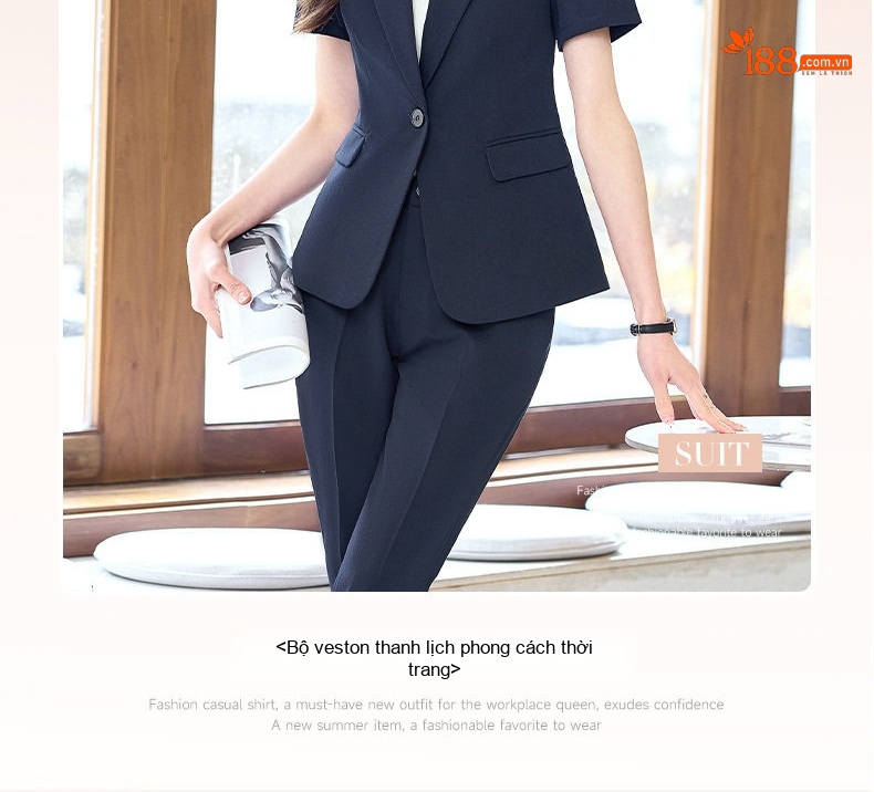Bộ Vest Công Sở Nữ Tay Ngắn Quần/Chân Váy Màu Xám, Đen chi tiết 3