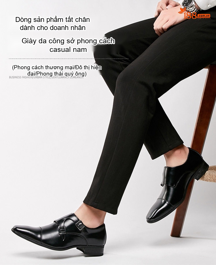 Giày Tây Monk Strap Nam Da Thật Chiều Cao Đế Khoảng 3cm Màu Đen, Nâu chi tiết 2