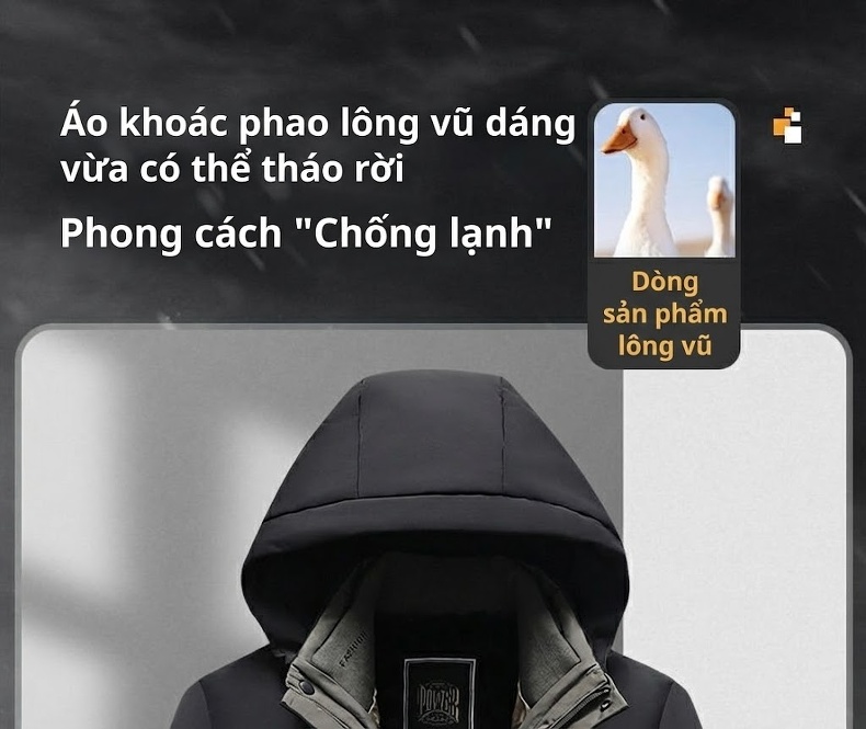Áo Khoác Phao Nam 3in1 Lót Lông Vũ Trắng Dày Dặn Có Mũ Trùm Đầu Màu Xanh Navy, Đen, Xám chi tiết 1