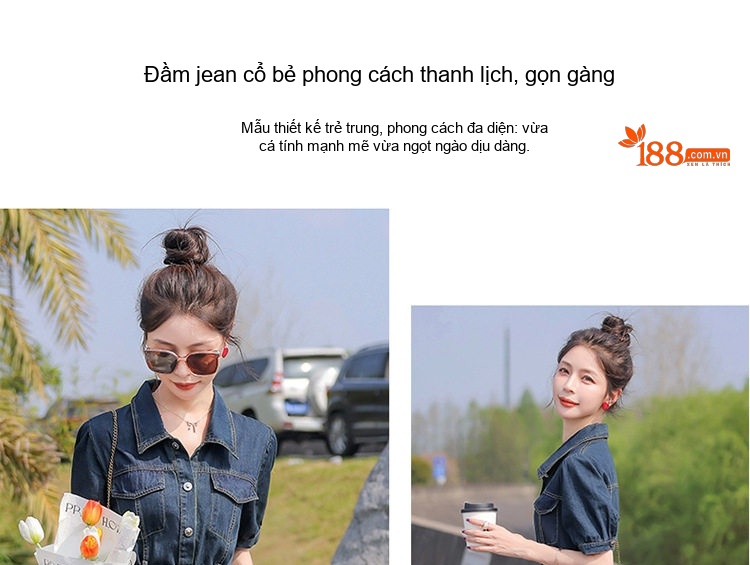 Váy Đầm Jean Dáng Dài Nữ Tính Thu Eo Kèm Đai Phong Cách Hàn Quốc chi tiết 2
