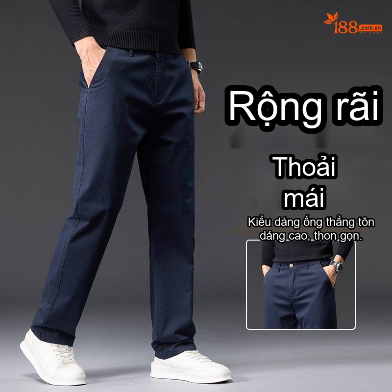 Quần Dài Nam Cotton Ống Suông Rộng Thoải Mái Màu Be, Đen, Xanh Navy, Xám