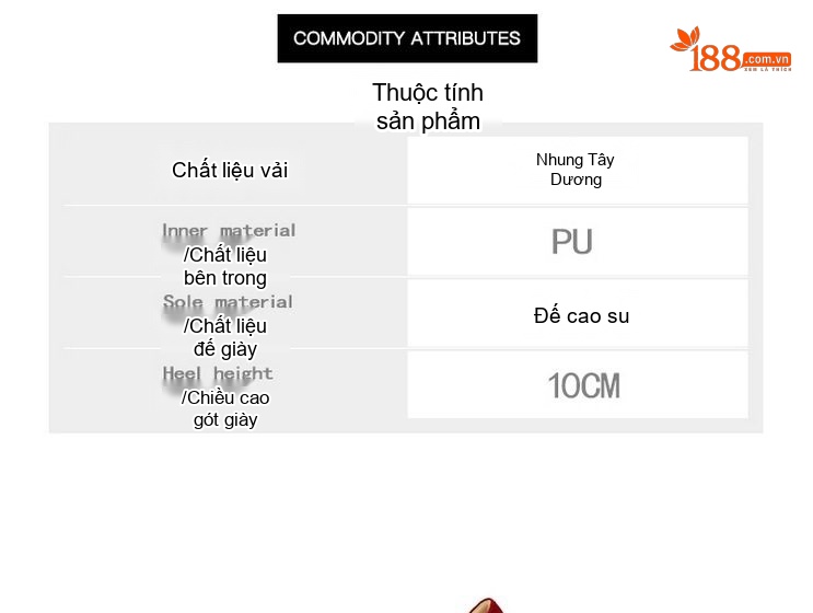 Giày Cao Gót Nữ Nỉ Mũi Nhọn Chiều Cao Đế Khoảng 8cm Màu Đỏ chi tiết 2