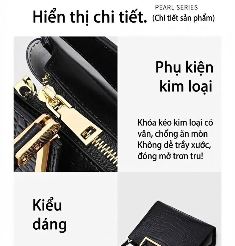 Túi Xách Nữ Da Vân Cá Sấu Quai Xách Tay Dáng Hộp Phong Cách Trung Hoa Màu Đỏ Rượu Vang chi tiết 16