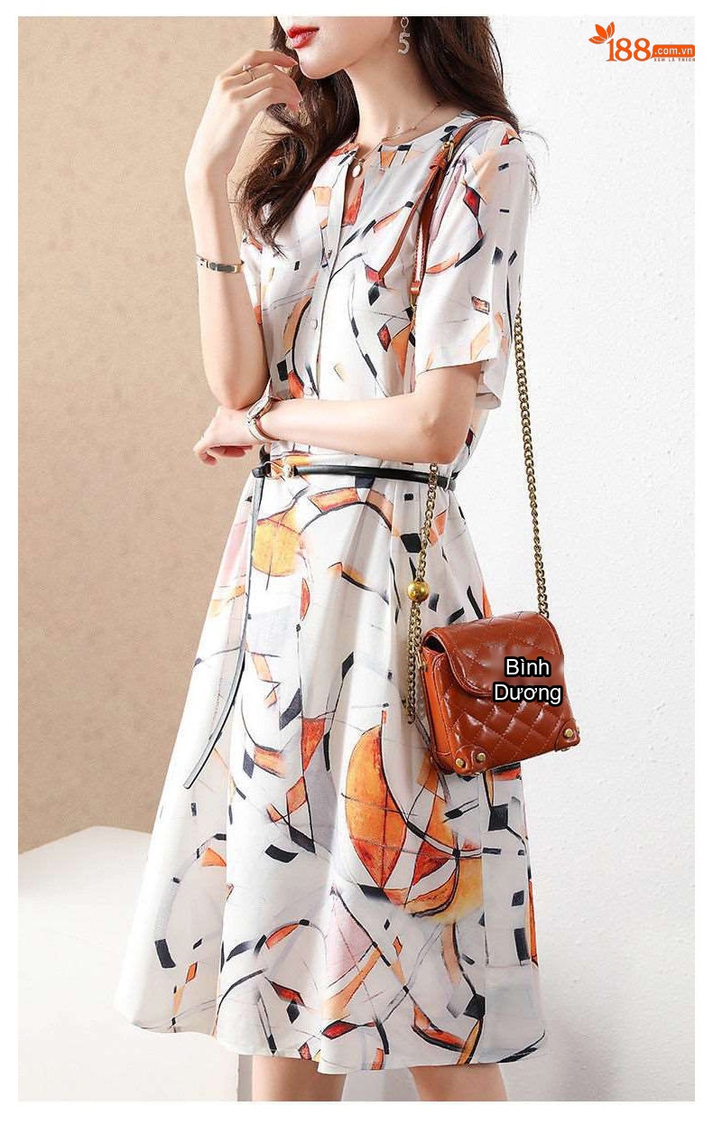 Váy Chiffon Nữ Tay Ngắn Dáng Áo Sơ Mi Dáng Dài Vừa Phong Cách Cao Cấp Màu Trắng Họa Tiết chi tiết 6