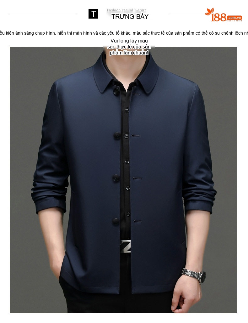 Áo Khoác Blazer Nam Cổ Bẻ Một Hàng Khuy Phong Cách Doanh Nhân Màu Xám, Xanh Navy chi tiết 8