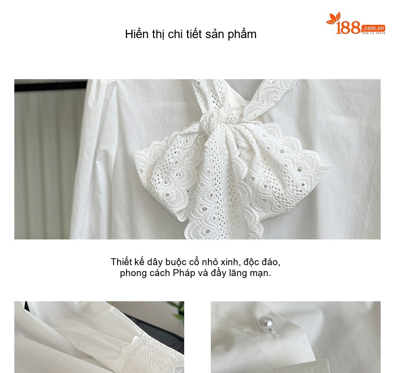 Áo Sơ Mi Nữ Tay Dài Cổ Ren Thắt Nơ Phong Cách Hàn Quốc Màu Trắng chi tiết 4