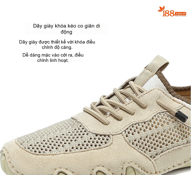 Giày Thể Thao Nam Khâu Viền Da Thật Lưới Thoáng Khí Chiều Cao Đế Khoảng 3cm Màu Nâu, Xám, Kem... chi tiết 8