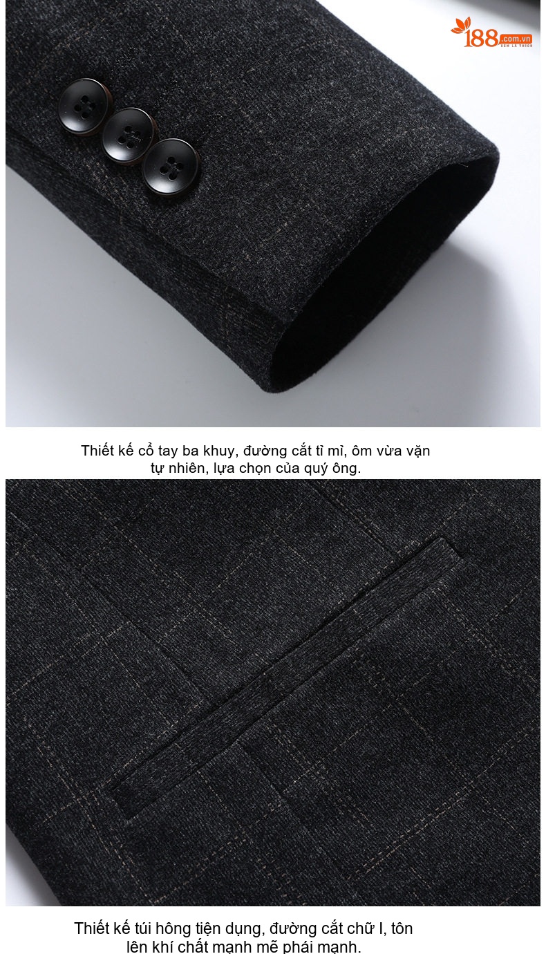 Áo Vest/Blazer Nam Kẻ Caro Co Giãn Vải Nylon Phong Cách Hàn Quốc Màu Xám, Xanh Đen chi tiết 23