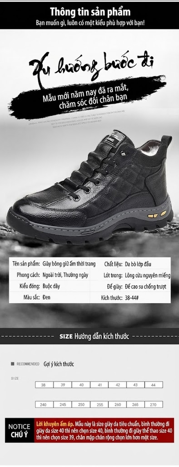 Giày Boot Nam Da Bóng Cao Cổ Lót Lông Chiều Cao Đế Khoảng 4cm Màu Đen chi tiết 7