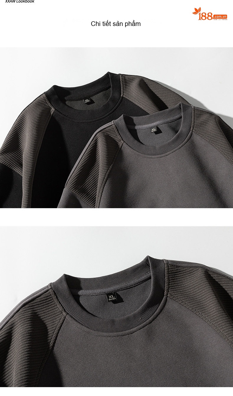Áo Sweatshirt Nam Tay Raglan Phối Màu Cotton Form Rộng Màu Đen, Xám chi tiết 13