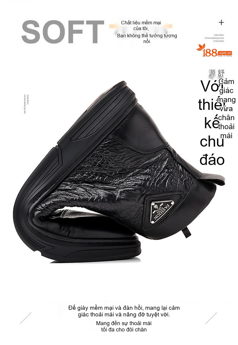 Giày Boot Martin Nam Da Bò Cao Cổ Phong Cách Anh Quốc Chiều Cao Đế Khoảng 3cm Màu Đen chi tiết 8