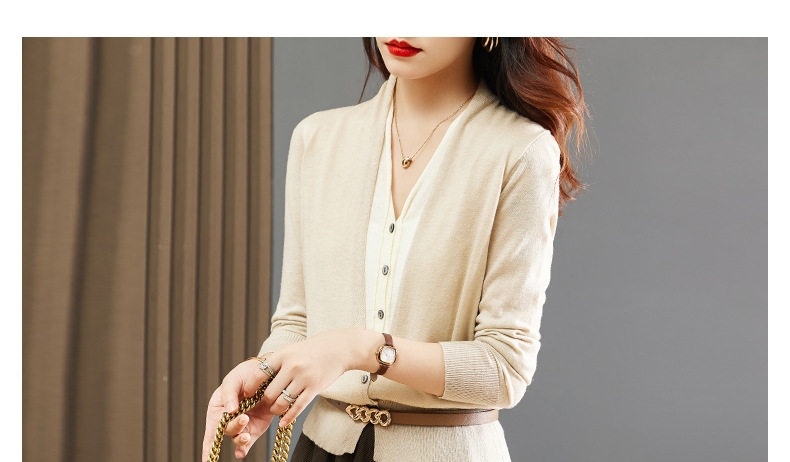 Set Áo Cardigan Dệt Kim và Chân Váy Midi Xòe Phong Cách Thời Trang Thu Đông Màu Nâu, Kem chi tiết 20