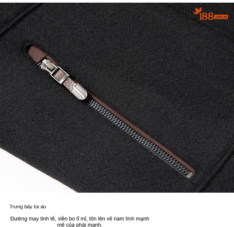 Áo Khoác Nam Lông Cừu 100% Dáng Bomber Có Lót Lông Vũ Màu Đen chi tiết 19