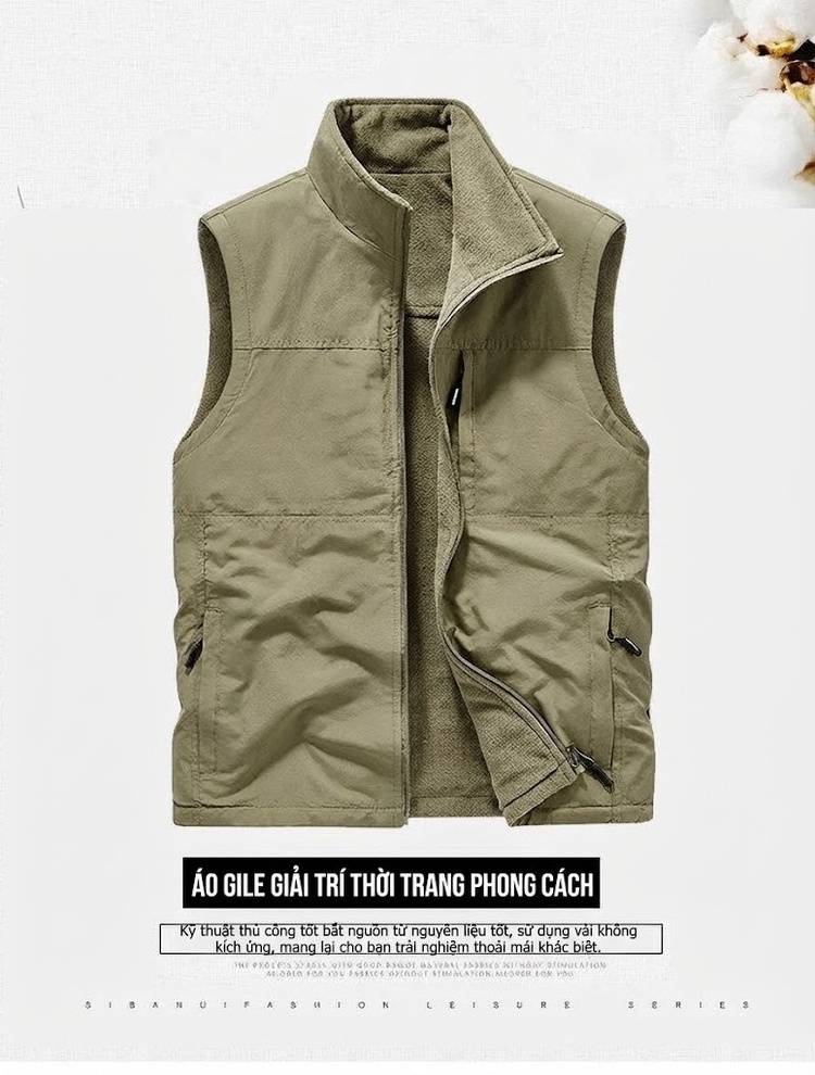 Áo Gile Nam Lót Lông Cừu Non Dày Dặn Hai Mặt Màu Xanh Rêu, Xám, Xanh Navy, Nâu... chi tiết 1