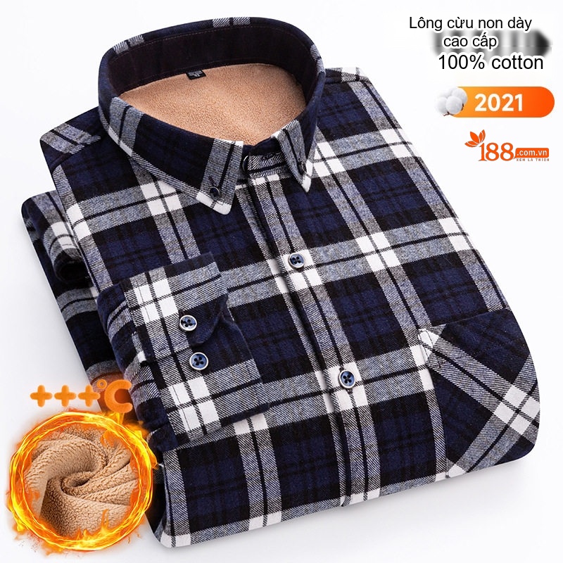 Áo Sơ Mi Nam Ca Rô Lông Cừu Non Cotton Dày Dặn Giữ Ấm Màu Đen, Đỏ, Xanh Dương, Xanh Lá...
