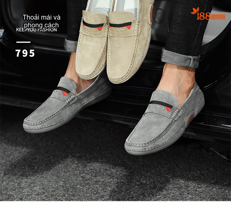 Giày Lười Nam Da Mờ Thoải Mái Chiều Cao Đế Khoảng 2cm Màu Kem chi tiết 35