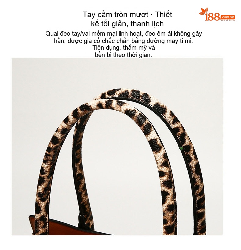 Bộ Túi Xách Nữ Đeo Vai Tay Cầm Họa Tiết Da Báo Da Bóng Sức Chứa Lớn Màu Nâu, Đen, Be, Vàng chi tiết 7