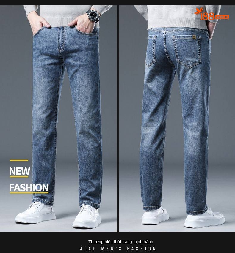 Quần Jean Nam Dáng Suông Vải Cotton Co Giãn Màu Đen Khói chi tiết 29