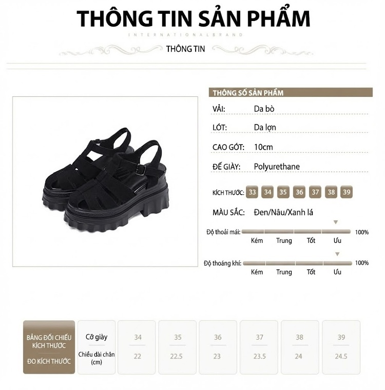 Dép Sandal Nữ Quai Hậu Lưới Đế Bánh Mì Đế Cao 5cm - 6cm Màu Đen, Xanh, Nâu chi tiết 3