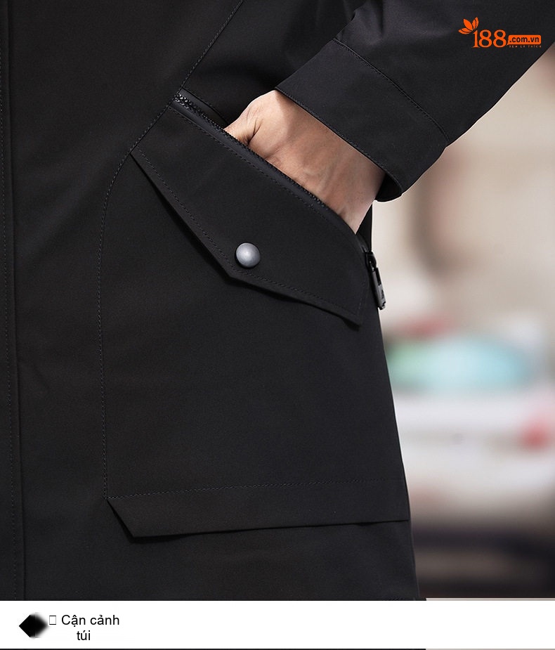 Áo Parka Nam Dáng Dài Lót Lông Thỏ Cổ Lông Cáo Màu Đen chi tiết 26