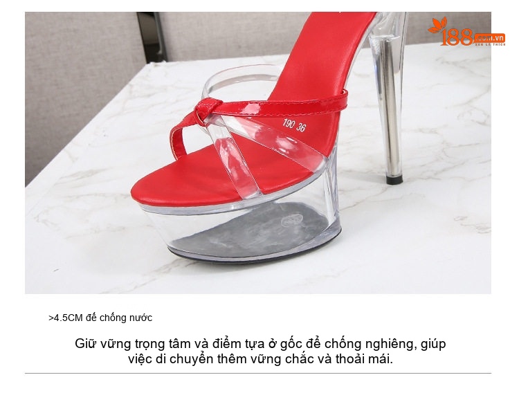 Giày Sandal Cao Gót Nữ Quai Trong Suốt Da Bóng Gót Cao 13cm - 15cm Màu Đen, Đỏ, Vàng, Trắng... chi tiết 5