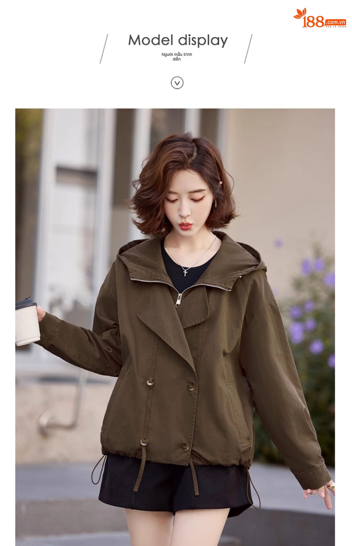 Áo Khoác Gió Nữ Dáng Ngắn Mũ Trùm Đầu Phong Cách Thời Trang Trẻ Trung Màu Xanh Olive chi tiết 26