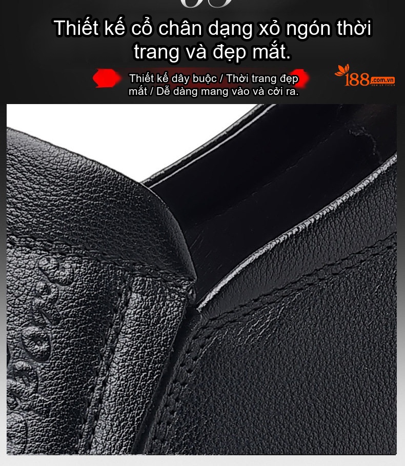 Giày Tây Buộc Dây Nam Da Bò Chiều Cao Đế Khoảng 3cm Màu Đen chi tiết 15