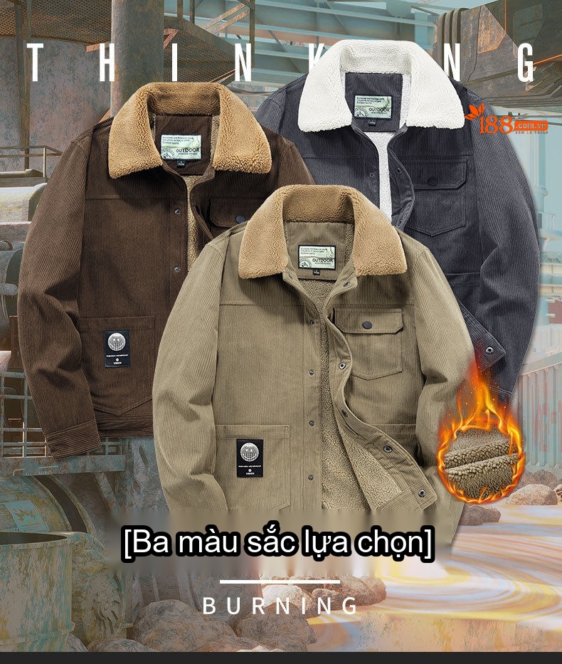 Áo Khoác Nam Vải Đũi Lót Lông Cừu Non Dày Dặn Phong Cách Hard Man Màu Xám, Nâu, Be chi tiết 2