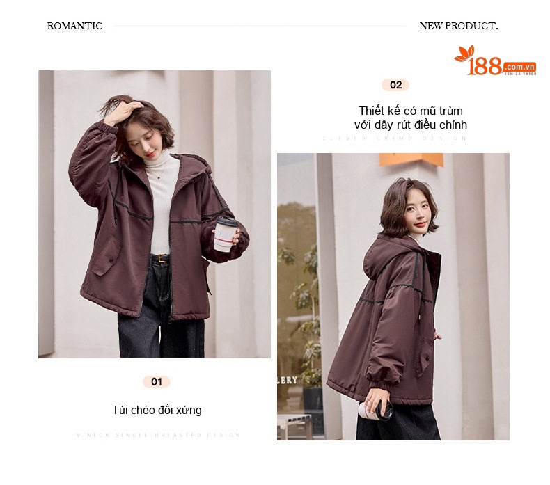 Áo Khoác Parka Nữ Lót Lông Dày Dặn Dáng Dài Màu Nâu chi tiết 11
