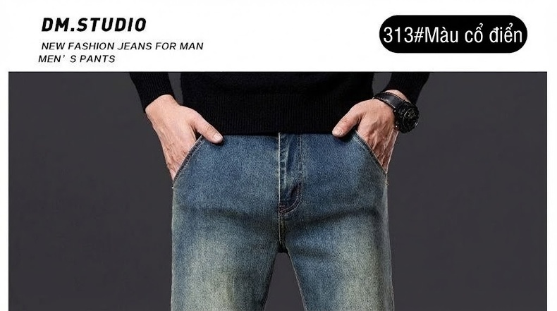 Quần Jean Nam Ống Đứng Vừa Vặn Phong Cách Retro Vải Denim Màu Xanh Dương chi tiết 20