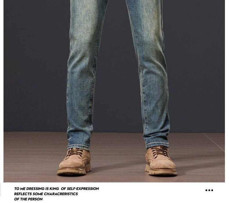 Quần Jean Nam Ống Đứng Vừa Vặn Phong Cách Retro Vải Denim Màu Xanh Dương chi tiết 21