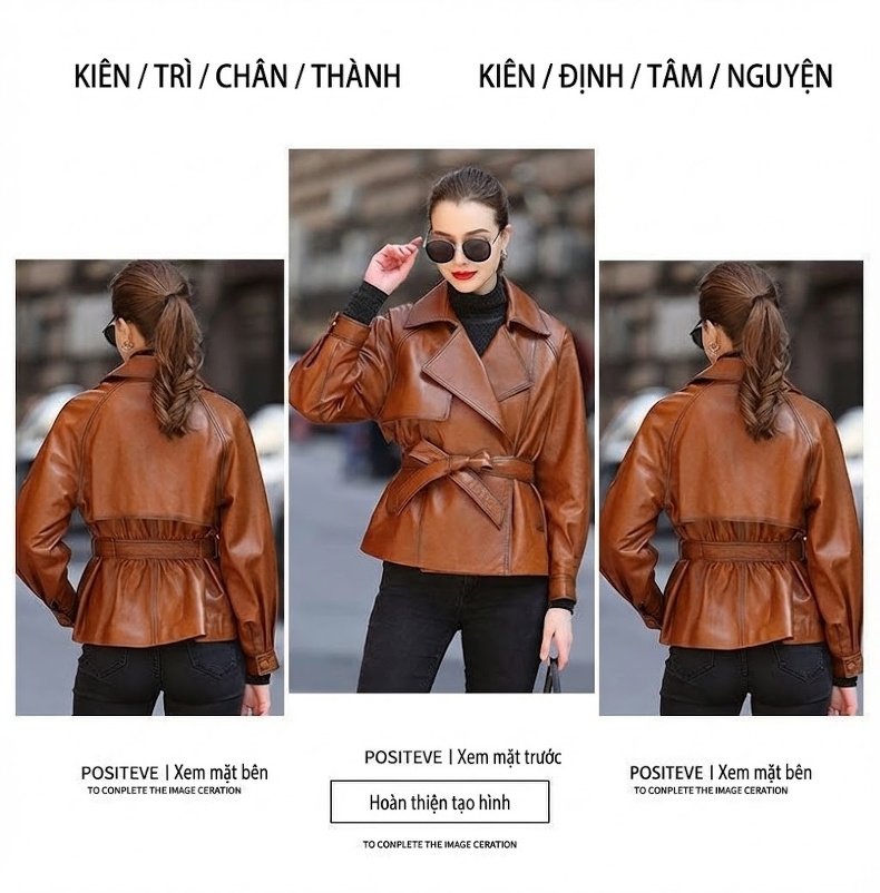 Áo Khoác Da Cừu Nữ Dáng Ngắn Thắt Eo Cổ chữ Vest Hàn Quốc Phong Cách Âu Mỹ Màu Nâu, Đỏ chi tiết 2