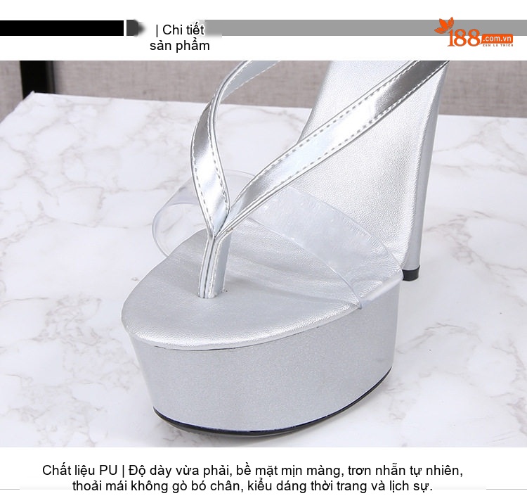 Giày Sandal Cao Gót Nữ Quai Kẹp Ngón Da Bóng Gót Cao 15cm Màu Đỏ, Trắng, Đen, Tím... chi tiết 3