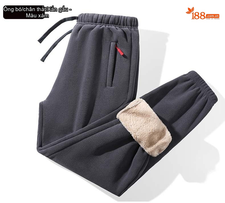 Quần Dài Nam Lông Cừu Non Dày Dặn Giữ Ấm Dáng Rộng Màu Đen, Xanh Navy, Xám, Xanh Olive... chi tiết 11