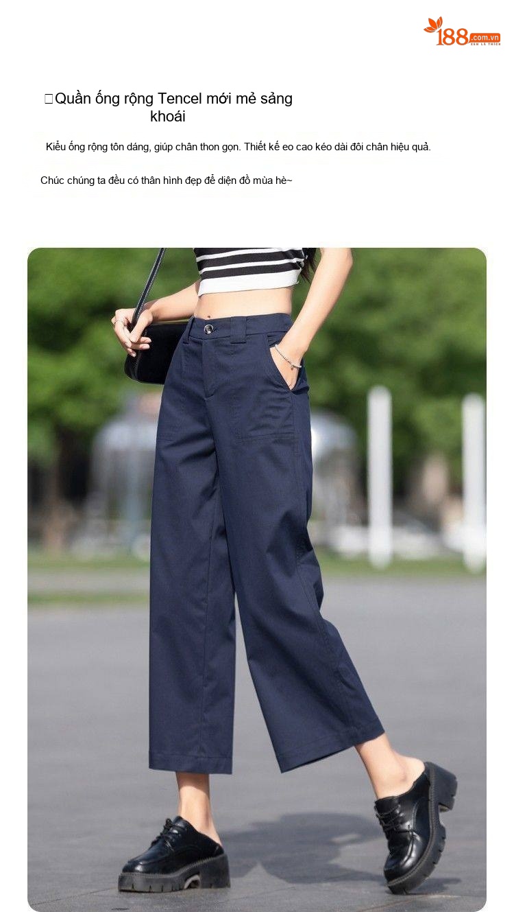 Quần Nữ Ống Rộng Lửng Chất liệu Thiên Sợi Màu Khaki, Xanh Navy, Xanh Rêu chi tiết 2