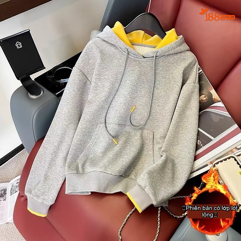 Bộ thể thao nữ áo hoodie quần dài lót lông giữ ấm