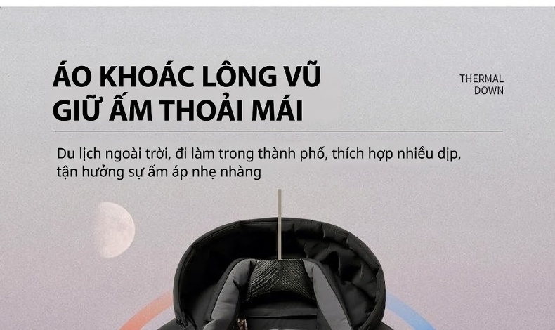 Áo Khoác Phao Nam Dày Dặn 3 Trong 1 Có Mũ Trùm Đầu Chống Gió Giữ Ấm Màu Đen chi tiết 13