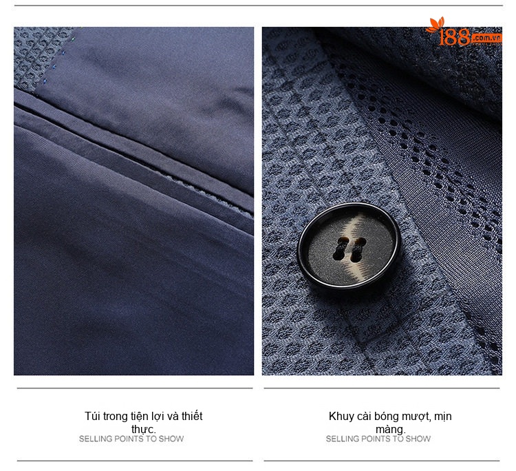 Áo Khoác Vest Nam Mỏng Nhẹ Dáng Ôm Vừa Vặn Không Cần Ủi Màu Xanh chi tiết 4
