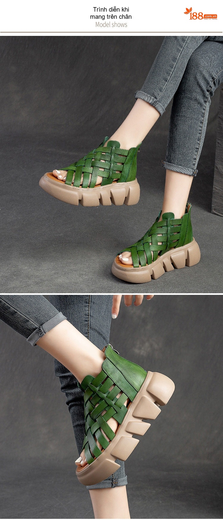Dép Sandal Nữ Quai Đan Hở Ngón Đế Bệt Thoáng Khí Đế Cao 4cm - 5cm Màu Nâu, Xanh Lá, Kem chi tiết 8