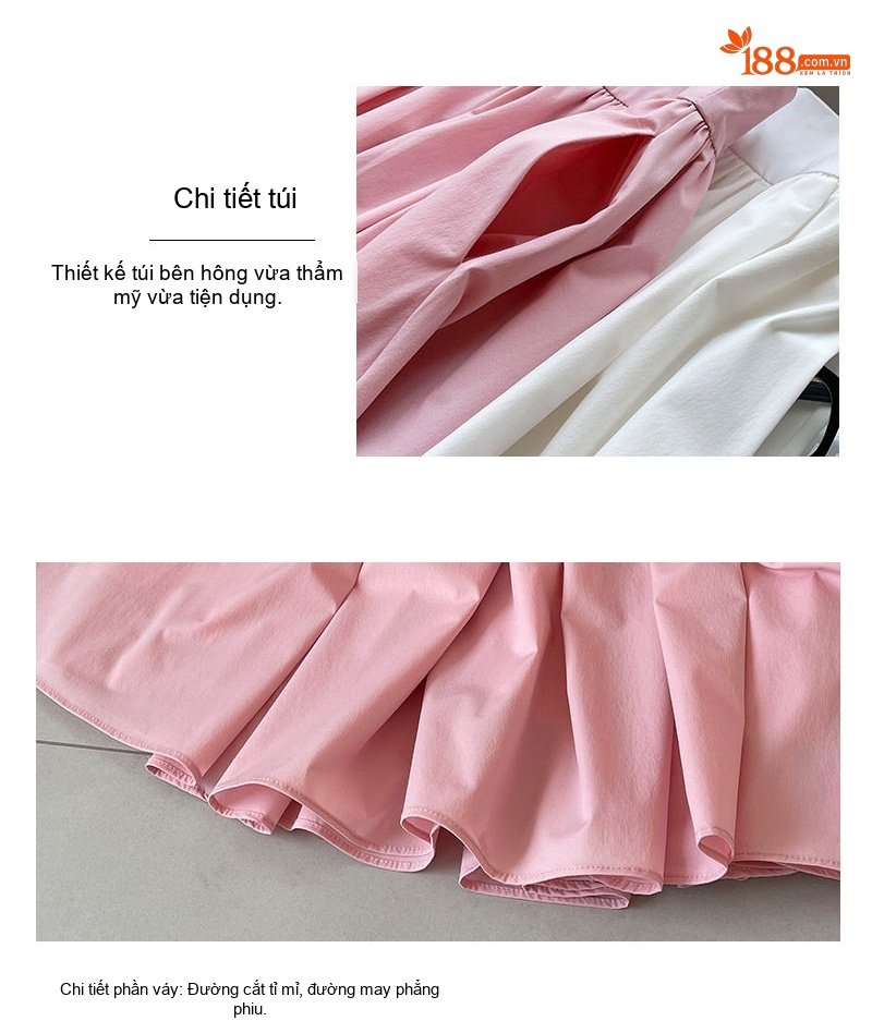 Chân Váy Nữ Xòe dáng chữ A xếp ly Màu Hồng, Trắng chi tiết 5