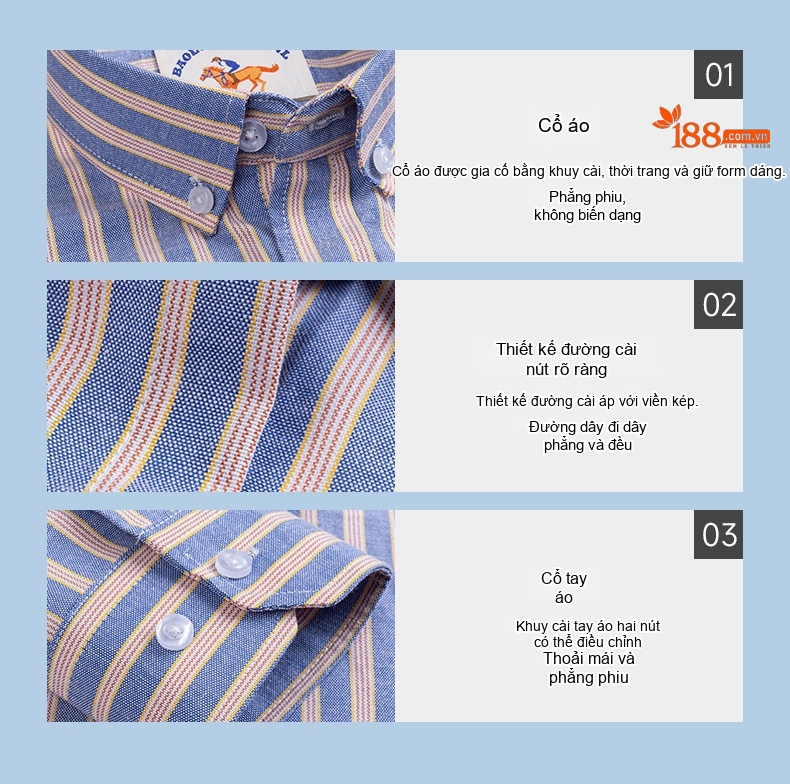 Áo Sơ Mi Nam Tay Dài Oxford Cotton Thoáng Khí Họa Tiết Kẻ Sọc Lớn Màu Xanh Dương, Đen, Trắng, Xám... chi tiết 16