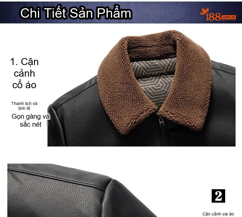Áo Khoác Da Nam Lót Lông Vũ Cổ Lông Màu Đen chi tiết 12