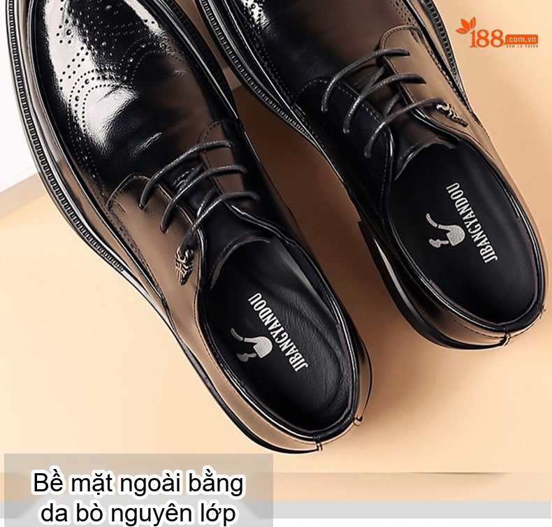 Giày Tây Buộc Dây Nam Da Bò Chiều Cao Đế Khoảng 3cm Màu Đen, Nâu chi tiết 4