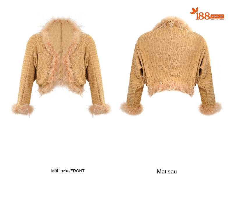 Áo Khoác Cardigan Nữ Dệt Kim Viền Lông Thời Trang Màu Be chi tiết 5
